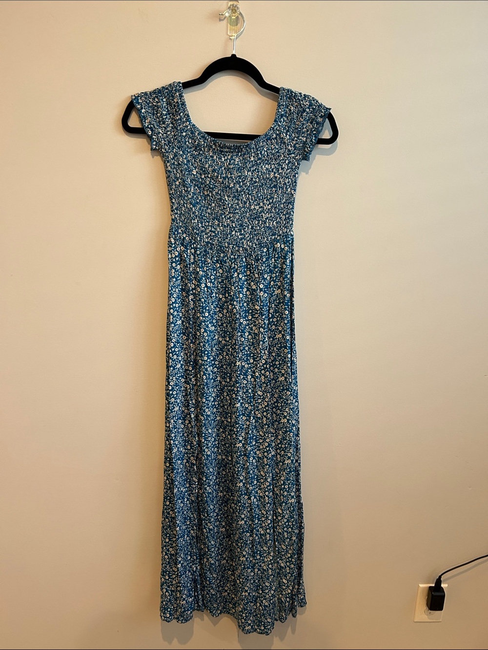 Amazon Essentials Blue Floral Smocked Maxi Dress
